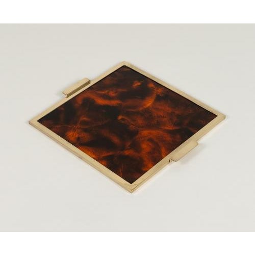 Faux Tortoiseshell and Brass Serving Tray in the style of Christian Dior, Italy, 1970s For Sale - Image 11 of 14