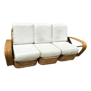 Restored Frankl Style Rattan Six-Strand Square Pretzel 3-Seater Sectional Sofa For Sale