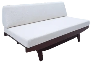Italian Sofa in White Bouclé and Wood, 1960s