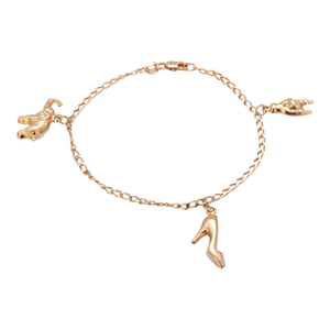 1990s 14k Yellow Gold Chain Charm Bracelet With Three Charms