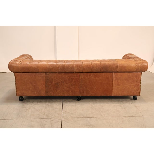 Chesterfield Style 8 Foot Distressed Brown Tufted Leather Sofa For Sale - Image 14 of 17