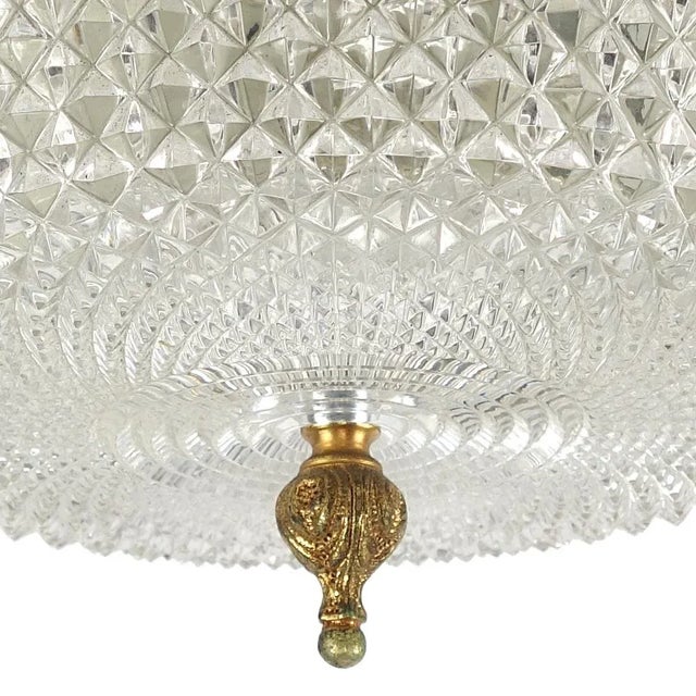 Heavy Brass and Faceted Cut Glass Flush Mount with French Lily Motif For Sale - Image 5 of 10
