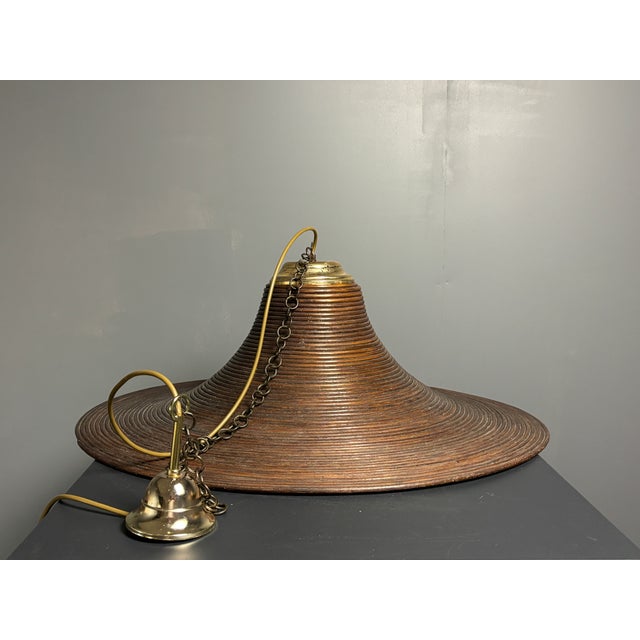 Mid-Century Modern Midcentury Italian Pencil Reed Rattan Bamboo and Brass Hanging Pendant Lamp, 1970s from Vivai Del Sud, 1960s For Sale - Image 3 of 13