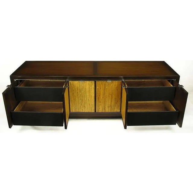 Wood Dark Walnut & Grasscloth Low Cabinet After Harvey Probber For Sale - Image 7 of 9