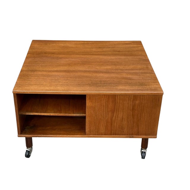 1960s Danish Lovig Square Coffee Table With Drawer, Open Shelves & Original Casters For Sale - Image 10 of 16