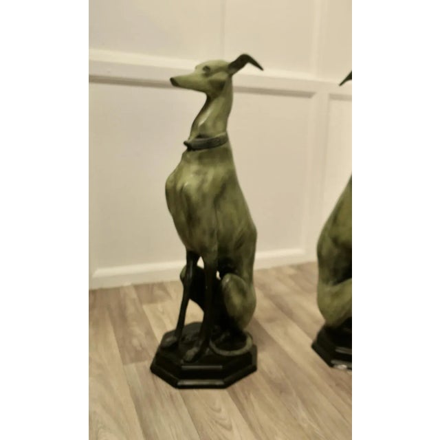 Pair of Large Metal Italian Greyhound Dogs This Super pair of Dogs has a good patina they have a Grey Green colour and are...
