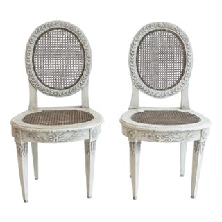 Pair of 18th Swedish Gustavian Style Oval Back Cane Salon Chairs For Sale