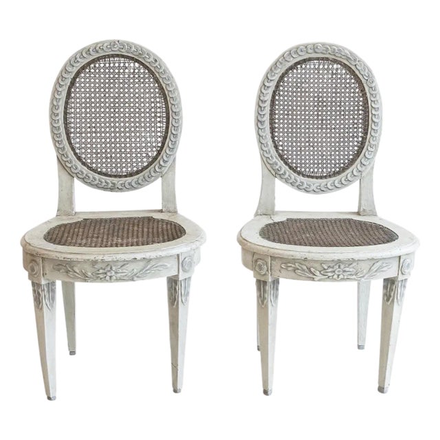 Pair of 18th Swedish Gustavian Style Oval Back Cane Salon Chairs For Sale