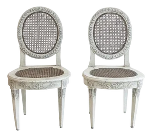 Pair of 18th Swedish Gustavian Style Oval Back Cane Salon Chairs