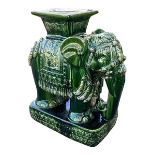 Vintage 1970’s Chinese Emerald Green Glazed Ceramic Elephant Garden Stool/Seat For Sale