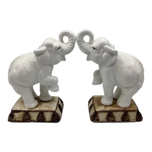 Vintage Fitz and Floyd Ceramic Elephant Bookends