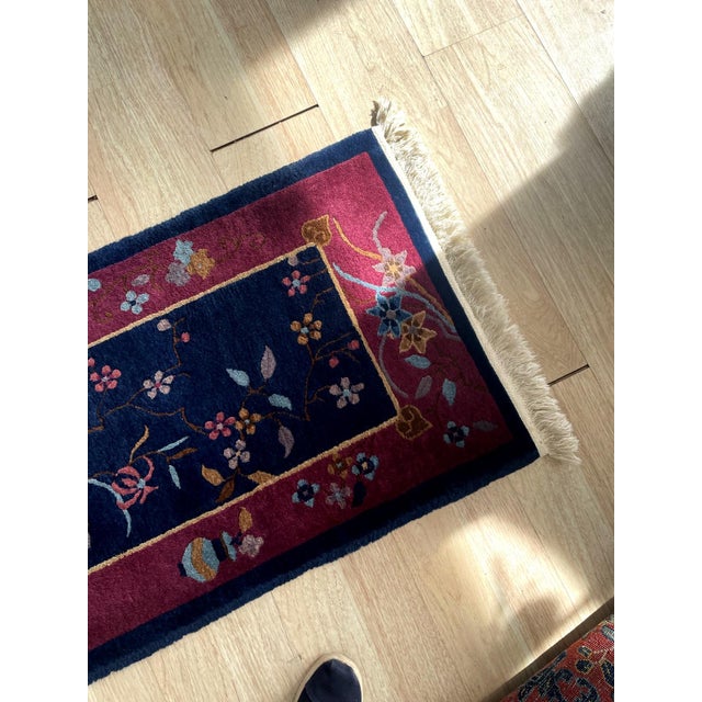 Textile Antique 1920s Art Deco Chinese Rug 2.1' X 4.3' (64cm X 131cm) For Sale - Image 7 of 9
