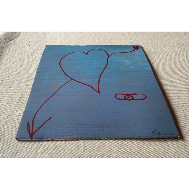 1980s Folk Art Double-Sided Painting on Cardboard, Signed Simon For Sale - Image 9 of 12
