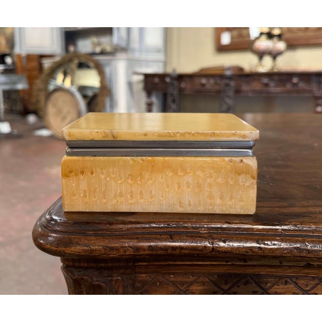 Mid-Century French Yellow Marble and Chrome Jewelry Box For Sale In Dallas - Image 6 of 9