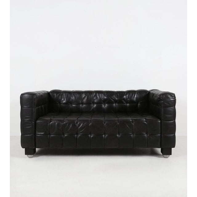 Mid-Century Modern Black Leather Model 8020 Kubus Sofa by Josef Hoffmann for Wittmann, Austria, Early 1980s For Sale - Image 3 of 13