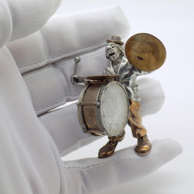 Vintage Italian Handmade Genuine Silver Circus Performer With Drums Rare Angini Figurine, Made in Tuscany (Italy) For Sale - Image 9 of 12