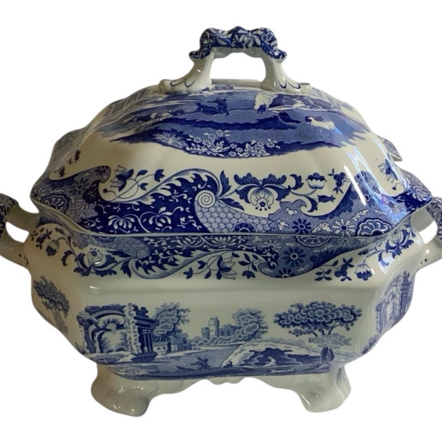 Vintage Authentic Spode Blue Italian Large Soup Tureen with Lid NO LADLE Made in England c.2000-2009. Approx. 10 1/4" High...