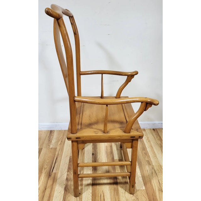 Wood Chinese Early 19th C Carved Elm Wood Yoke Chair Armchair For Sale - Image 7 of 15