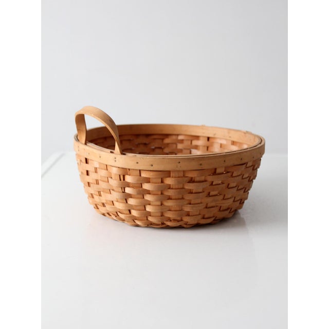 Brown Vintage Handwoven Wood Splint Basket For Sale - Image 8 of 15