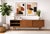 Modern walnut mid century styled media console in a difficult to find low height, featuring clean architectural lines and...
