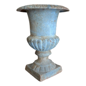 Antique French Cast Iron Urn in Aged Verdigris Patina