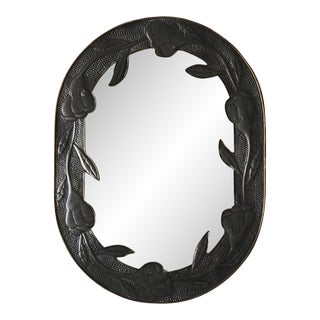 Vintage Art Nouveau Style Embossed Tin Oval Wall Mirror For Sale