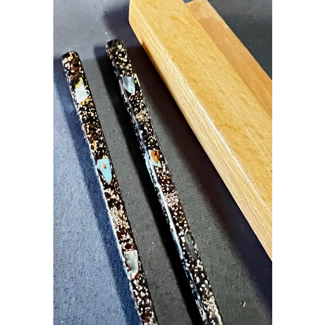 Paint Vintage Japanese Teak Chopsticks Box With Mop Inlay Lacquer Chopsticks For Sale - Image 7 of 9