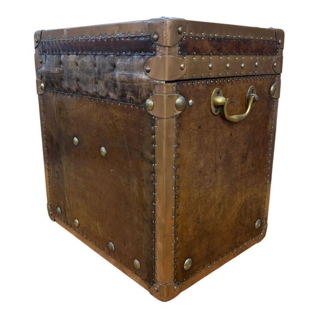 Vintage Campaign Luggage Trunk Leather Side Table For Sale - Image 13 of 18