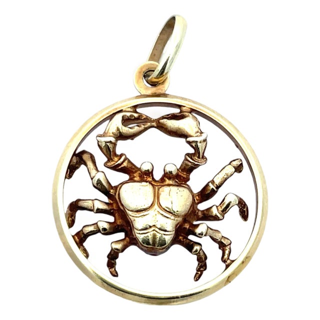 14k Yellow Gold Cancer Zodiac Crab Pendant For Sale