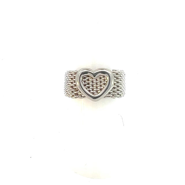 Authentic Tiffany & Co Estate Somerset Heart Ring Size 7 Silver height 9.60 mm TIF609 This elegant Authentic Tiffany & Co...