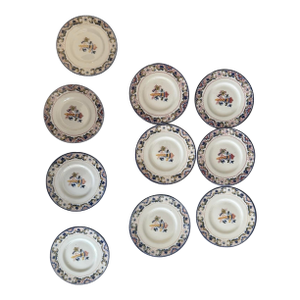 Set of 10 Antique English Side Plates Wood and Sons Blue Red Transferware