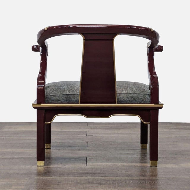 1990s Vintage Chinoiserie Ming Hand Painted Horseshoe Armchair For Sale In San Francisco - Image 6 of 8