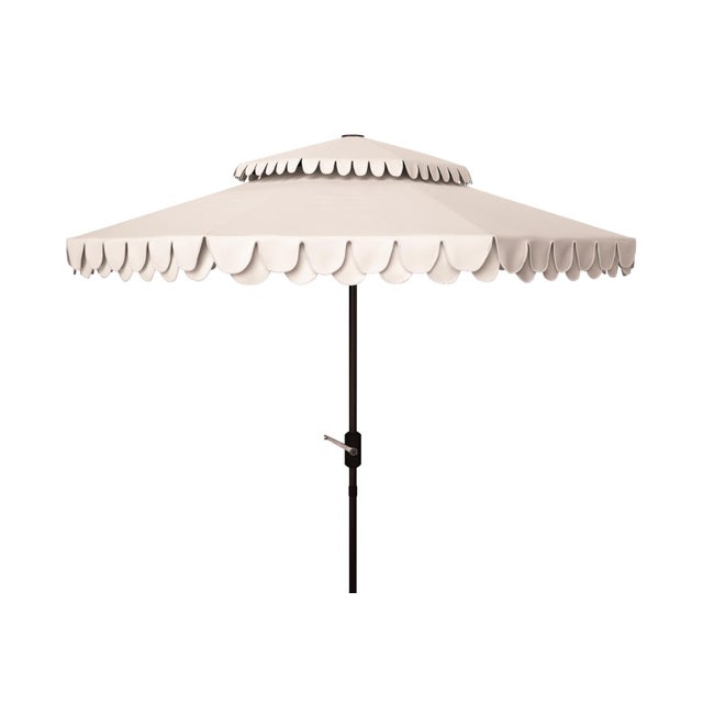 Elegant Valance 9Ft Double Top Umbrella, Beige With White Trim For Sale In Philadelphia - Image 6 of 6