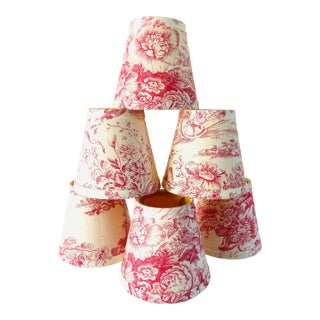 Vintage French Country Style Toile Clip on Lampshade Set of 6 For Sale