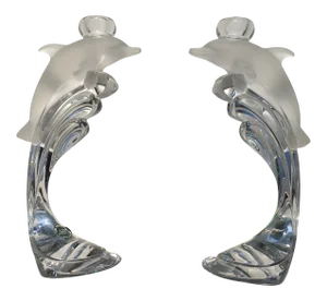 Lenox Crystal Dolphin Candle Sticks - a Pair
