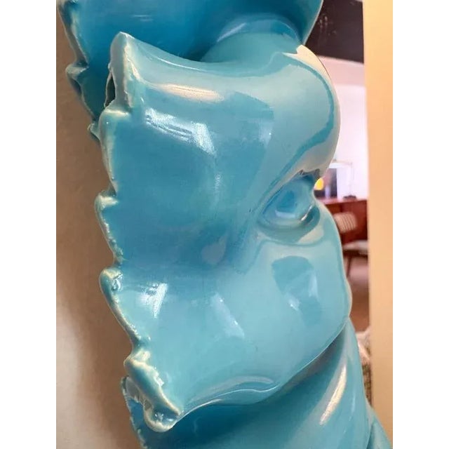 Mid-Century Blue Ceramic Wall Mirror attributed to Fausto Melotti, Italy, 1950s For Sale - Image 3 of 5