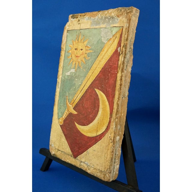 Ceramic 16th Century Renaissance Ceramic Tile with Heraldic Coat of Arms with Sun and Moon from the Abbey of Mirasole Milan, Italy For Sale - Image 7 of 18