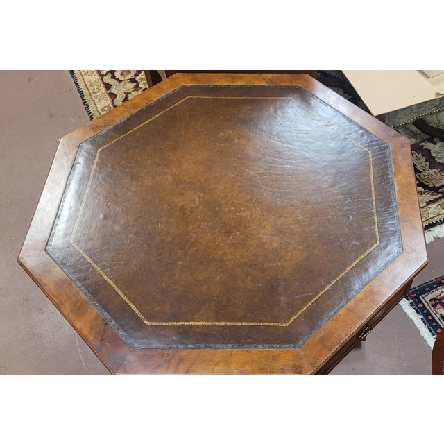 1950s Hexagonal Leather Top Center Table For Sale - Image 9 of 13