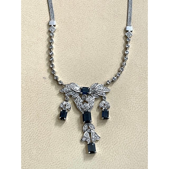 Late 20th Century AGI Natural Blue Sapphire & Diamond Necklace 18 Karat White Gold, Suite, Estate, Set For Sale - Image 11 of 18