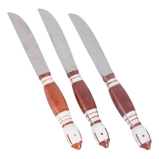 Lunch Knives in Stainless Steel and Porcelain by Bjørn Wiinblad for Rosenthal, 1980s, Set of 3 For Sale