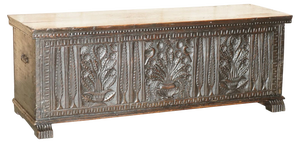 Antique 19th Century Jacobean Revival Hand Carved Chest