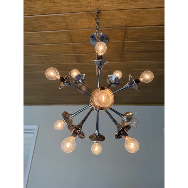 1970’s Mid-Century Modern Lightolier 12-Light Atomic Chrome & Milk Glass Sputnik Chandelier For Sale - Image 12 of 12