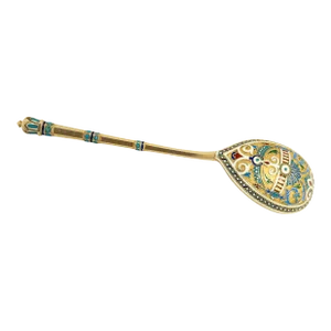 Antique Large Silver Imperial Cloisonne Spoon Alexi Kitovsky Moscow 1886
