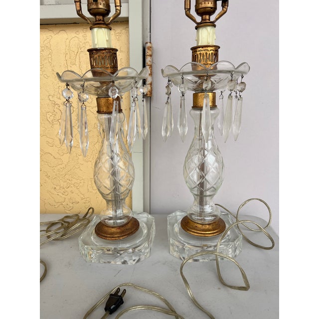 Art Nouveau Vintage Pair of Crystal Lamps-2 For Sale - Image 3 of 7