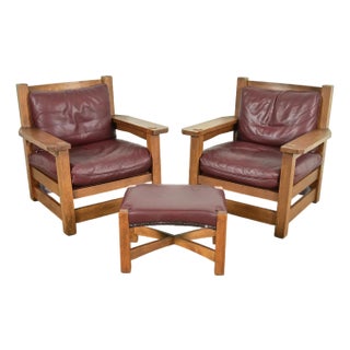 Stickley Mission Oak Arts & Crafts Eastwood Lounge Chairs With Ottoman For Sale