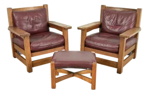 Stickley Mission Oak Arts & Crafts Eastwood Lounge Chairs With Ottoman