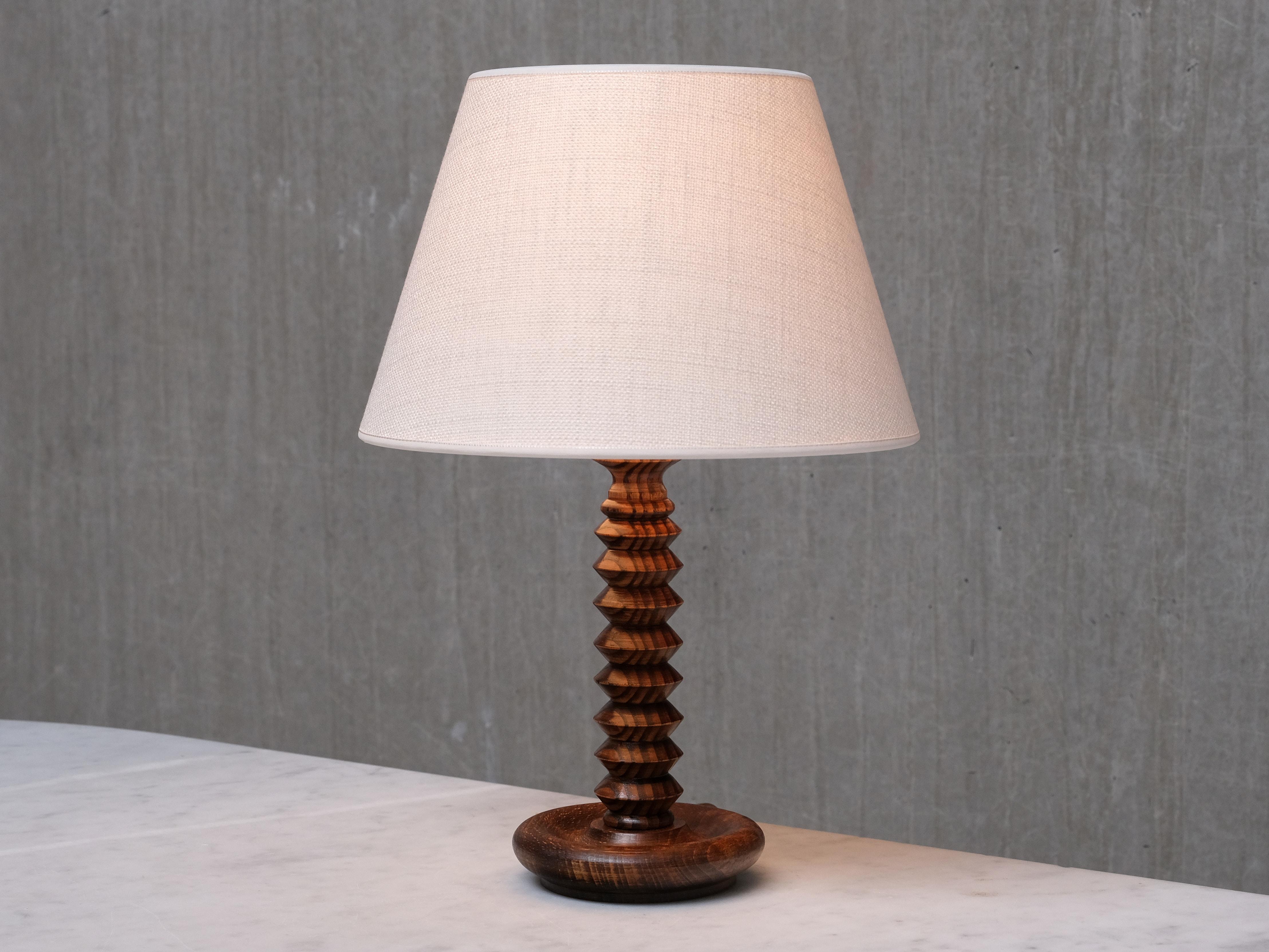 Sculptural Table Lamp in Ash Wood attributed to Charles Dudouyt