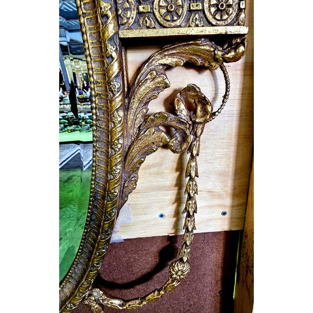 Pair Large Oval Robert Adam Style Gilt Wood Foliate Wall Mirrors For Sale - Image 12 of 12