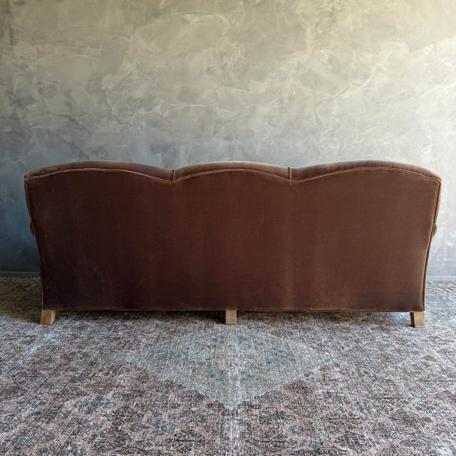 Not Yet Made - Made To Order Modern English Sofa in Chestnut Brown in Faux Velvet Mohair With Down Cushion For Sale - Image 5 of 8
