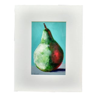 "Blushing Pear" Contemporary Original Fauvist Still Life Acrylic Painting by Linda McDonough For Sale